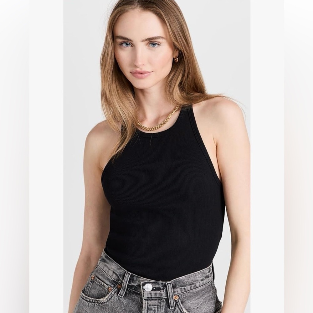 Good American Heritage Ribbed Tanga Bodysuit GB0409 in Black size 4 (XL)